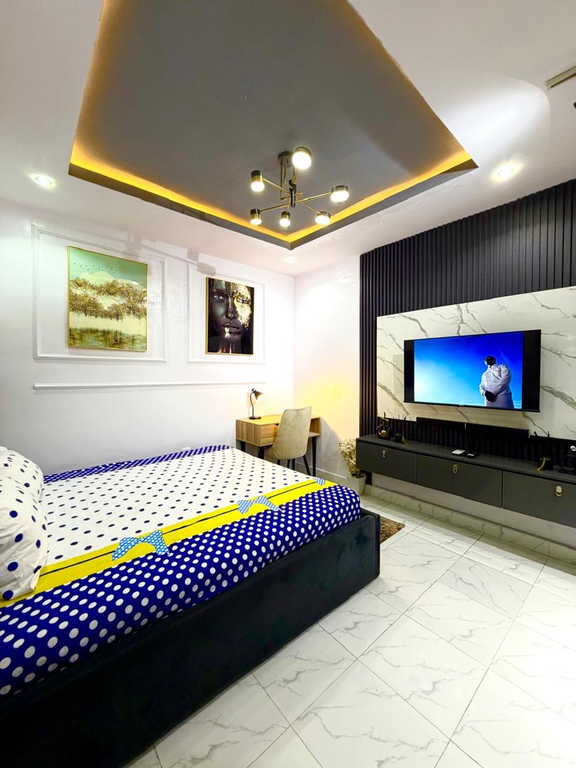 Furnished studio apartment living space in Akoka, Yaba, Lagos